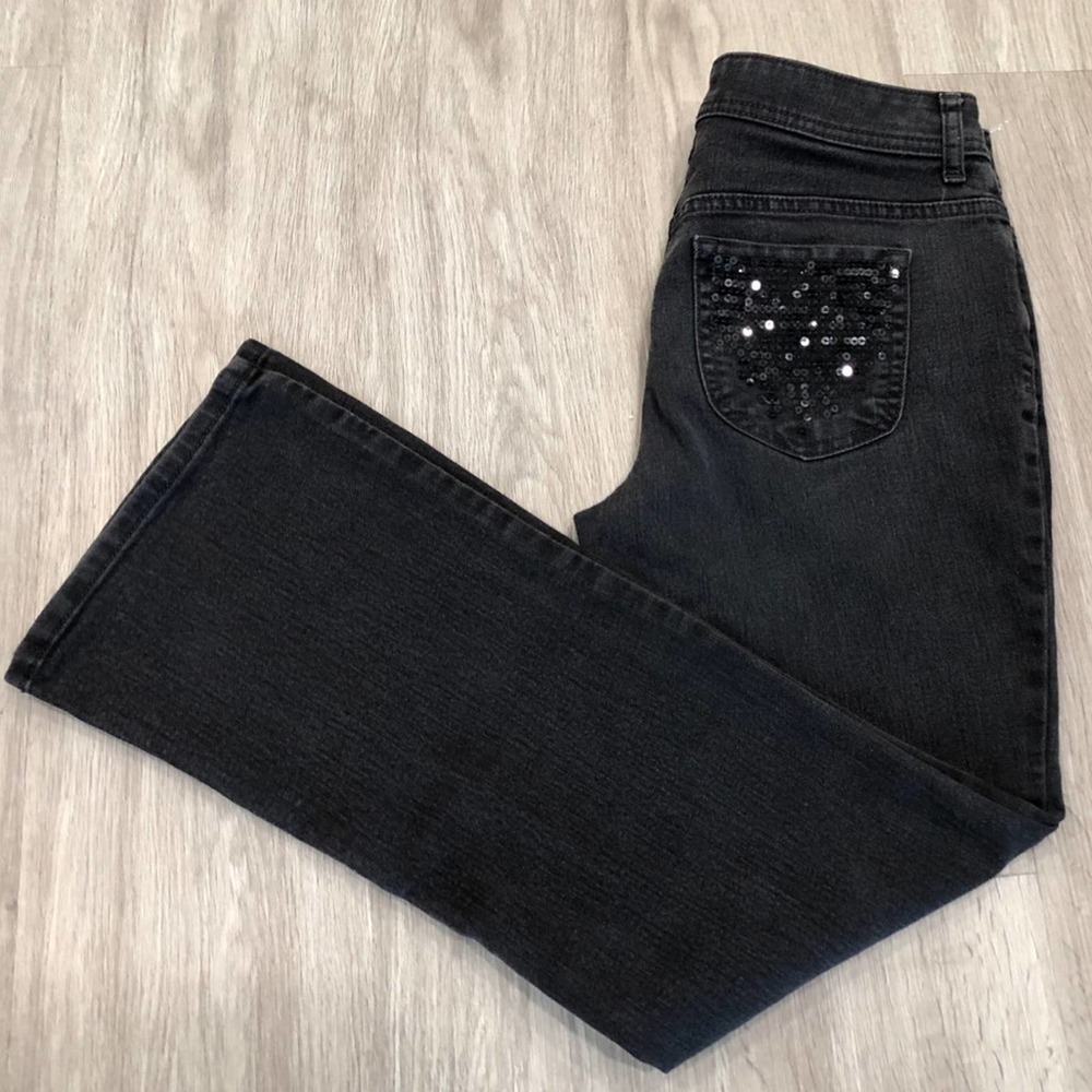 Chico's Women's Black Sequin Back Pocket Bootcut Jeans sz 0.5 Short/US 6 Short